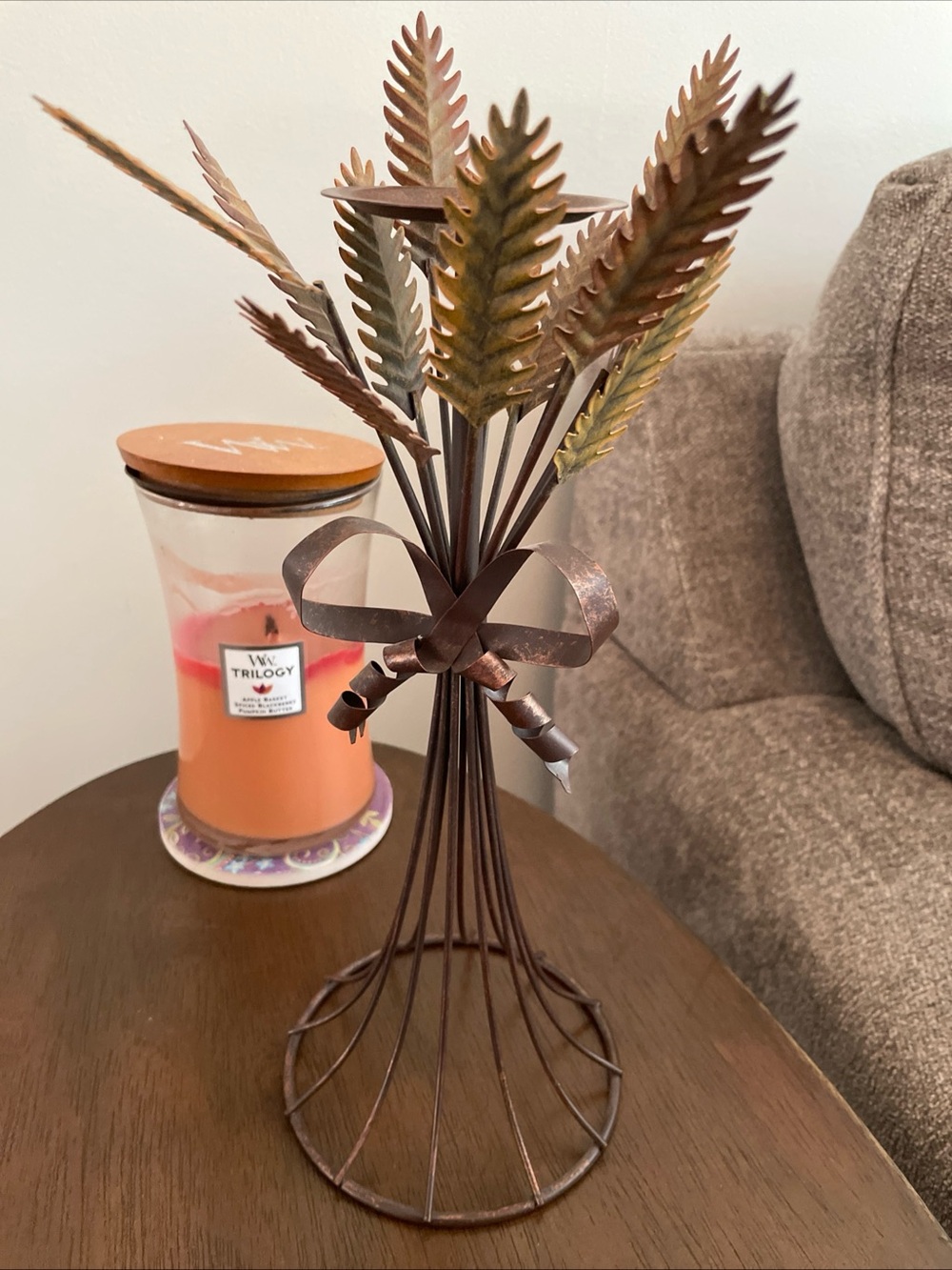 Wheat Sheaf Metal Wire Candle Stick Holder Copper Autumn Fall Harvest
